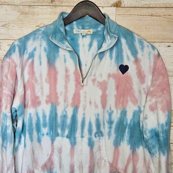 C&C California Womens 1/4 Zip Tie Dye Sweatshirt Beach Fleece 80s 90s Boho Top M - Picture 2 of 16